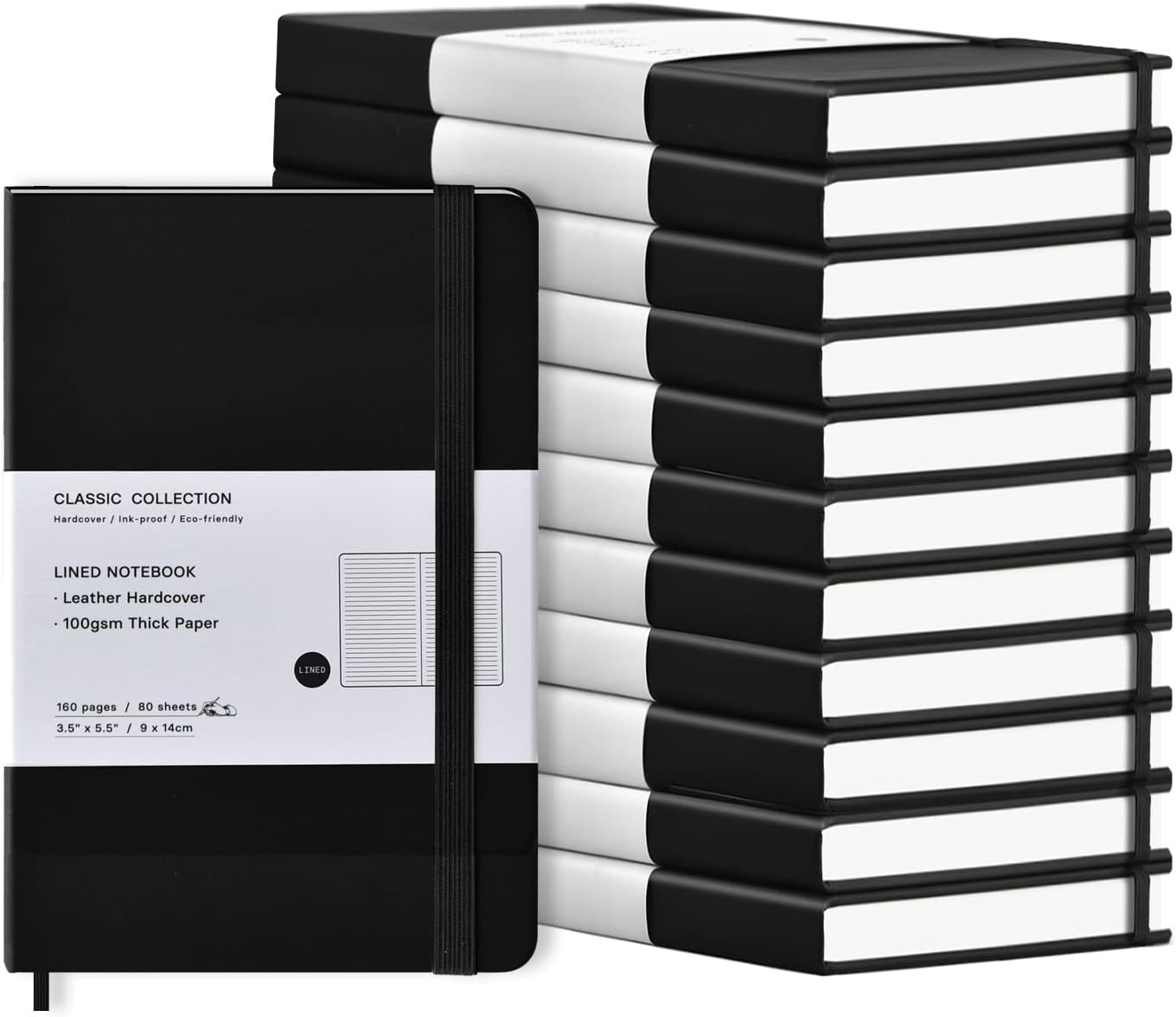 Coopay 12 Pack Pocket Notebook Journals Bulk, 3.5" x 5.5", 160 Lined Pages, A6 Mini Notepad Hardcover leather Journal with 100GSM Thick Paper, Small Notebooks for Writing Work Men Women (Black)