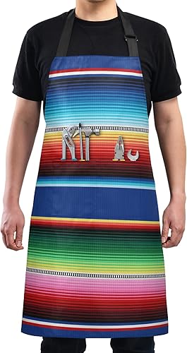 Miniatura 4 de xigua Delantal con peto mexicano a rayas, delantales de cocina para cocinero horneado, delantales de correa ajustable para el cuello para hombres y