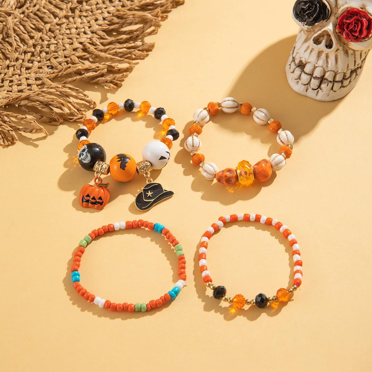 Nojess Halloween Bracelet for Women Heishi Beaded Stretch Bracelets Set Stackable Spooky Bead Surfer Stretch Bracelet Halloween Costumes Bracelet Halloween Christmas Jewelry - Image 3