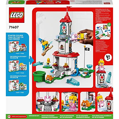LEGO 71407 Super Mario Ensemble d’Extension La Tour Gelée et Le Costume de Peach Chat, Jeu de Construction, Toad Figurine, Jouet Château Fort, Cadeau Enfants 8 Ans