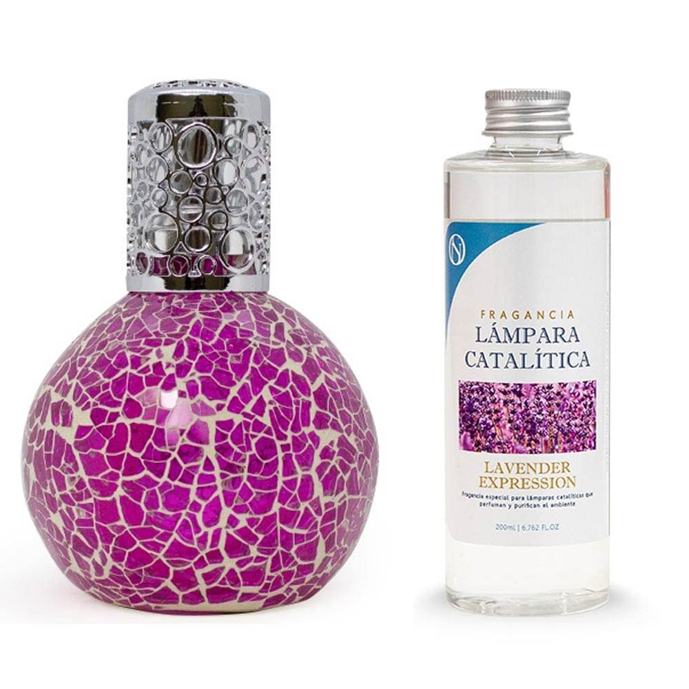 Pack Ahorro Lámpara Catalítica Mosaico Fucsia + Fragancia Aroma Lavender 200ml. Elimina Malos olores e impurezas, perfuma y Limpia.