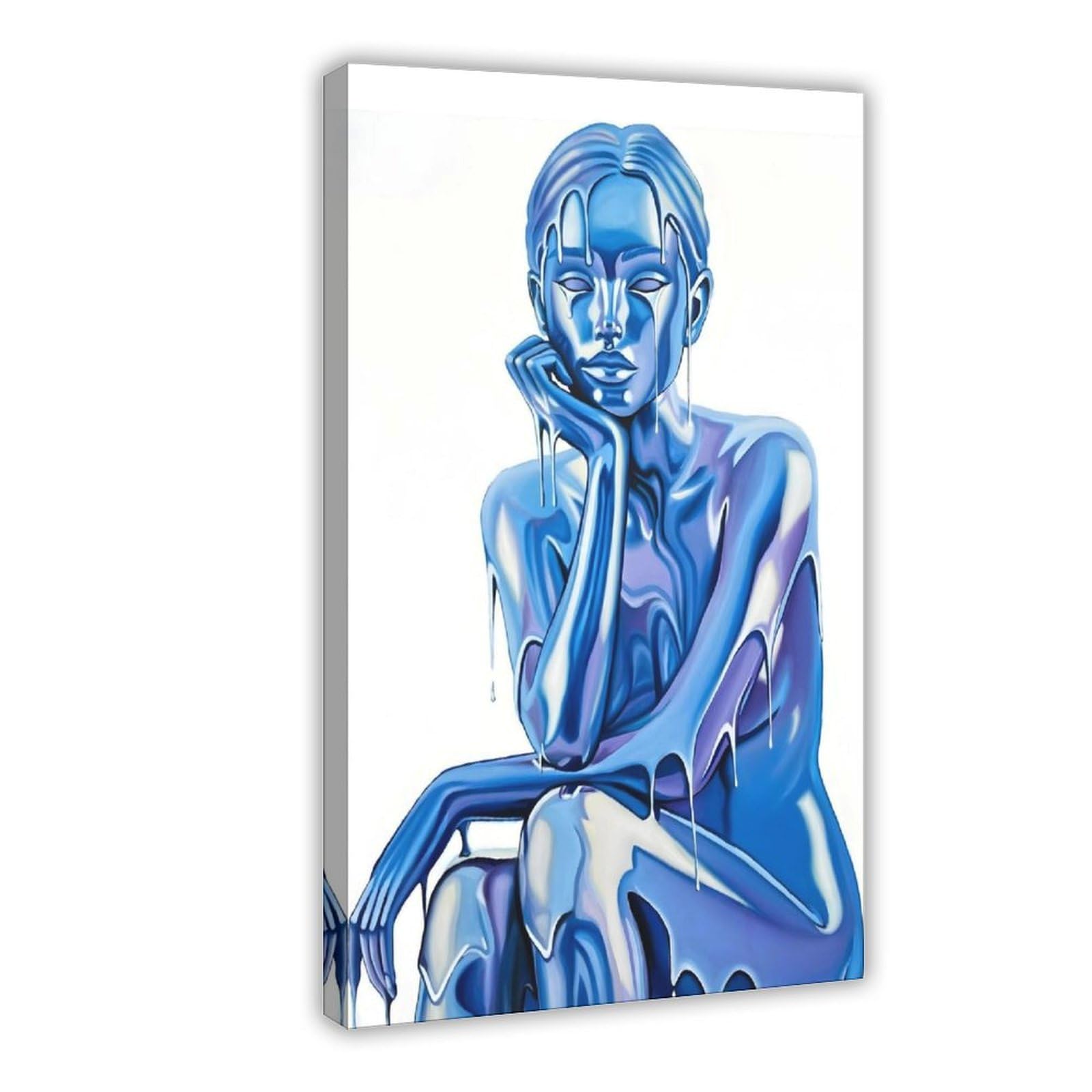 Ywtjax Frame-Style Blue Abstract Woman Poster Canvas Poster For Dorm Room Decor Gift