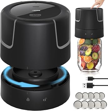 Electric Mason Jar Vacuum Sealer - 85kPa Strong Suction Vacuum Sealing Machine with Regular and Wide Mouth Mason Jar Lids - Silent Rechargeable Portable Vacuum Sealer for Food Storage or Fermentation