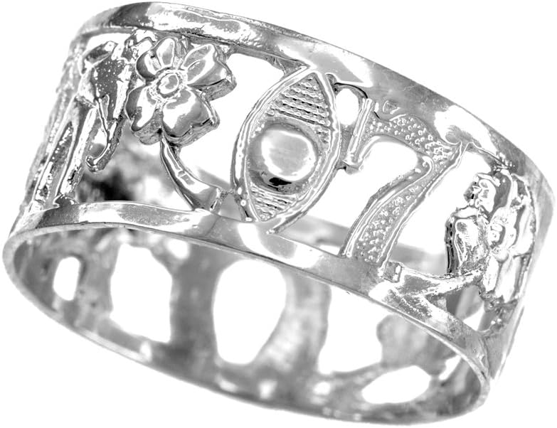 Fine 925 Sterling Silver Open Design Good Luck Charm Ring (Size 9)