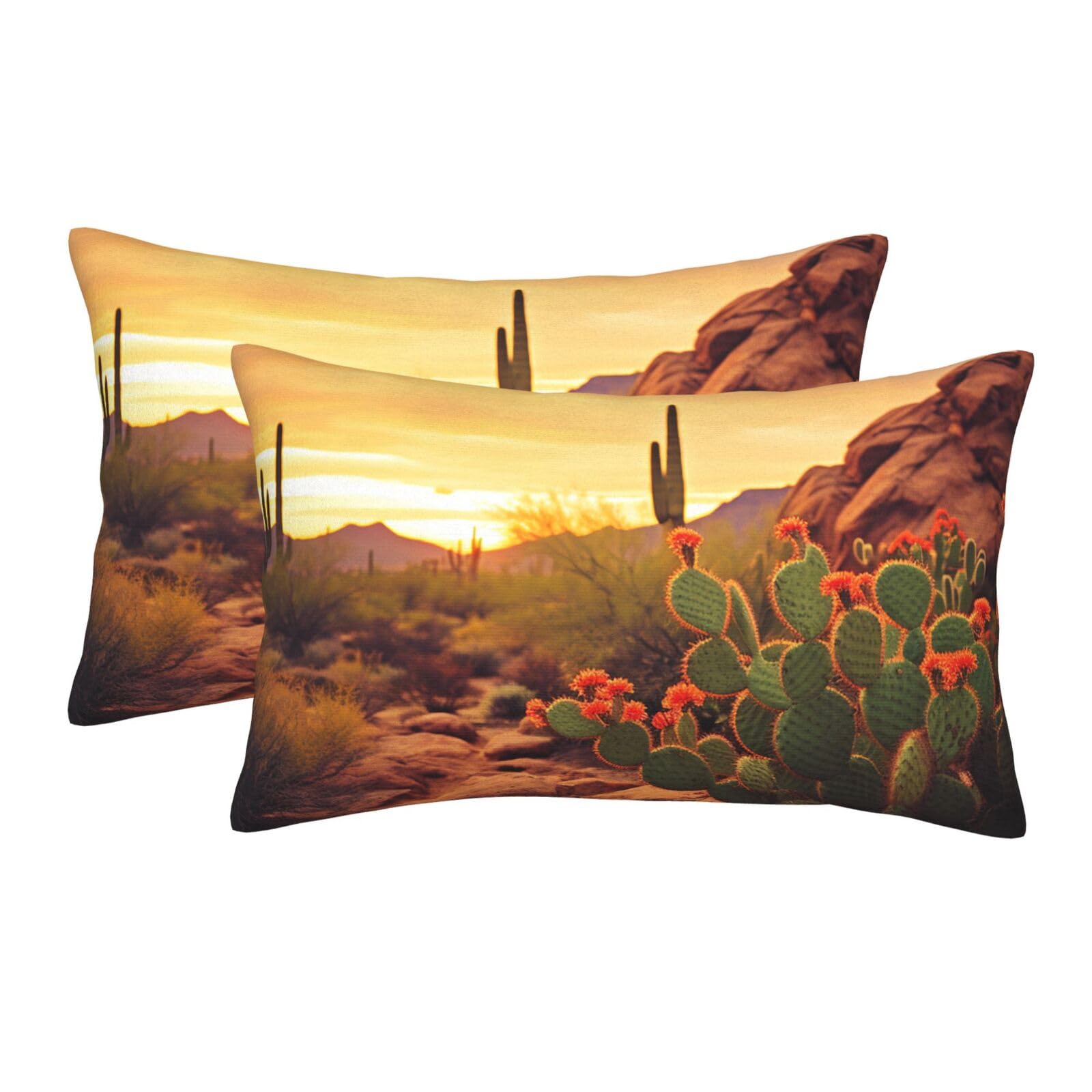 2 Pack Pillow Cases with Hidden Zipper, Soft Breathable Pillow Covers for Hair and Skin, Cactus at Sunset Poster Pillowcases 20"x30" Bed Pillow Protectors Cover for Sleeping Gifts