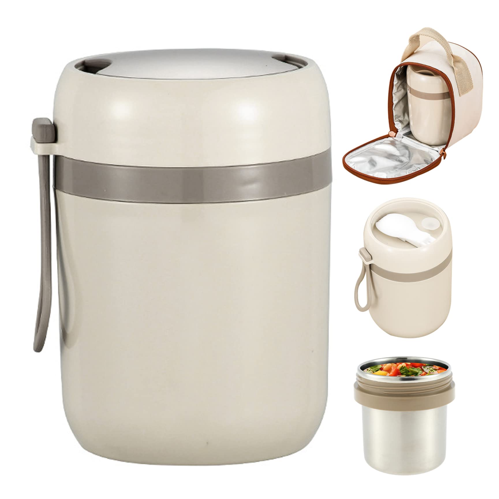Termo para comida de 500 ml Jorzer con cuchara plegable y bolsa térmica para niños y adultos