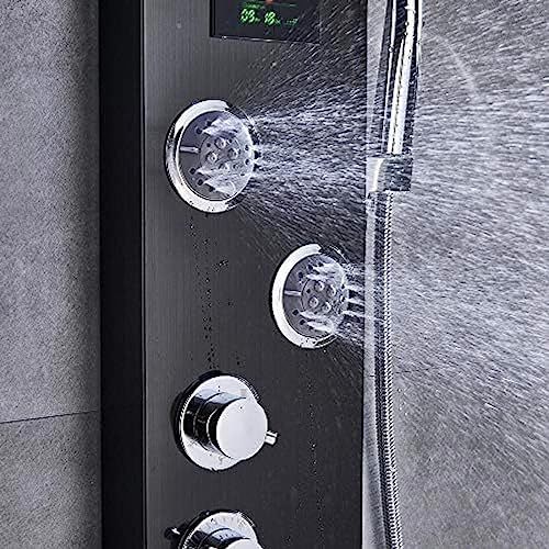Panel de ducha de acero inoxidable en bronce negro con 5 funciones, cascada y ducha de mano miniatura 4