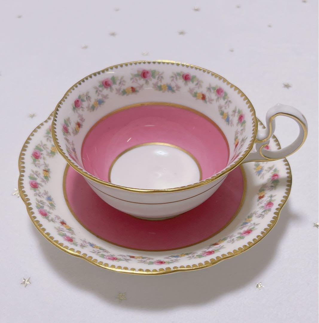 Amazon.co.jp: エインズレイAynsley ピンク ローズカップ ソーサー  