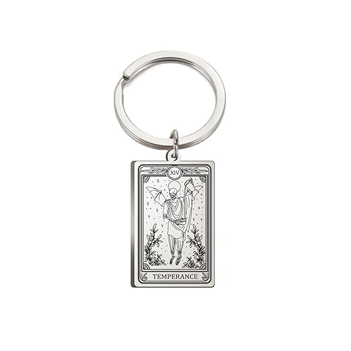 TEAMER Skeleton Tarot Cards Keychains Stainless Steel Amulet Marigold Tarot