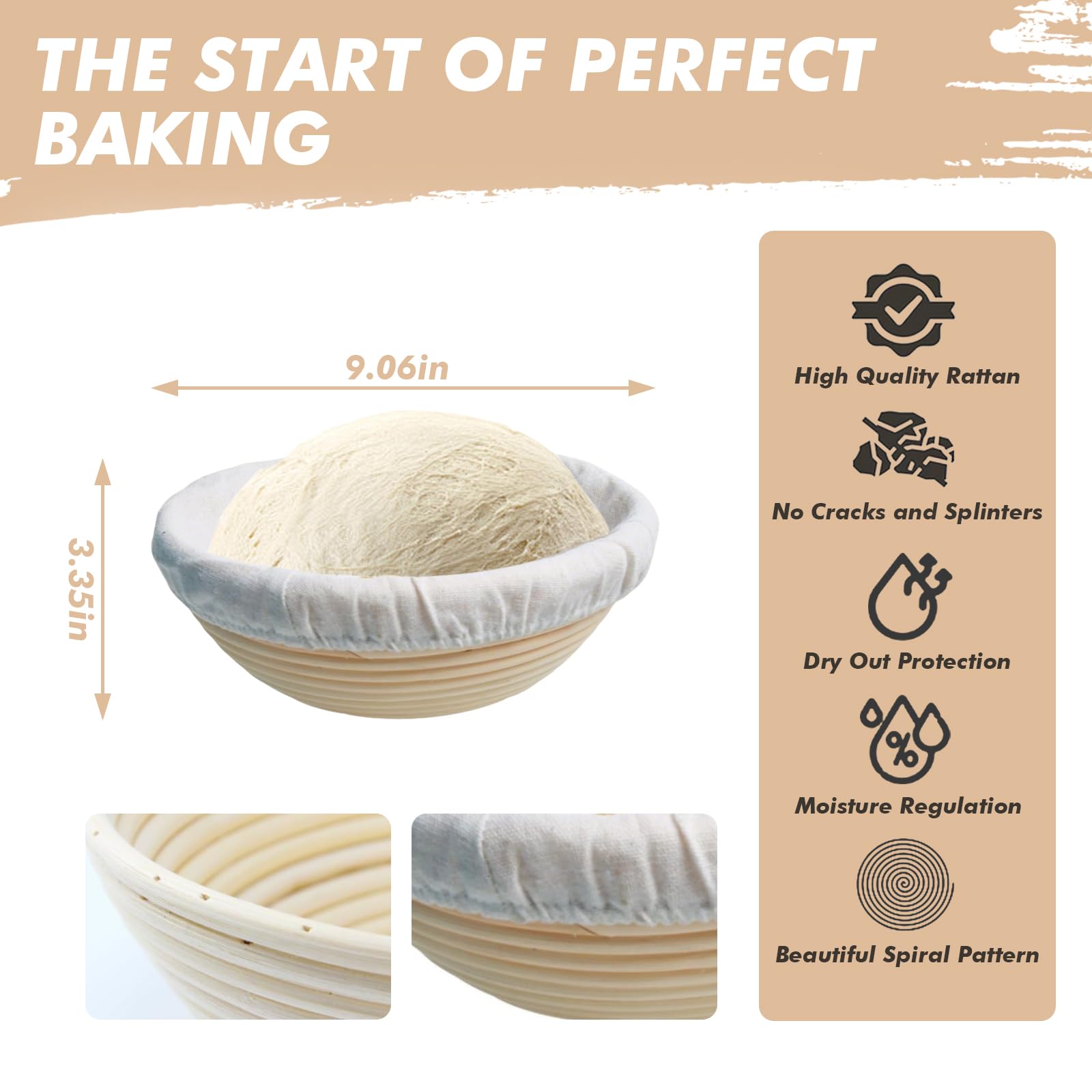Cacerola de hierro fundido para hornear pan 26 cm, cesta de fermentación