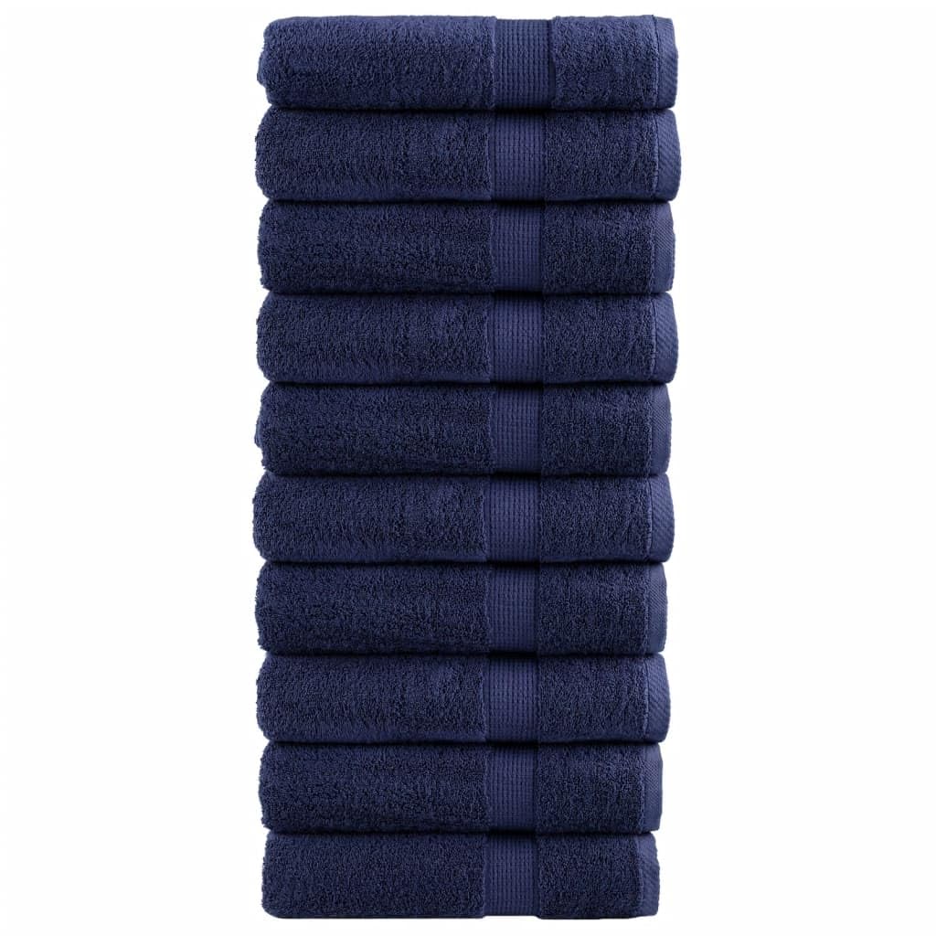 Mangloder SOLUND Handtuch Set 10 Stk Marineblau 50 x 100 cm, 600 g/m², 100% Baumwolle, Frottee, saugstark, schnelltrocknend für Bad, Sauna, Strand und Fitnessstudio