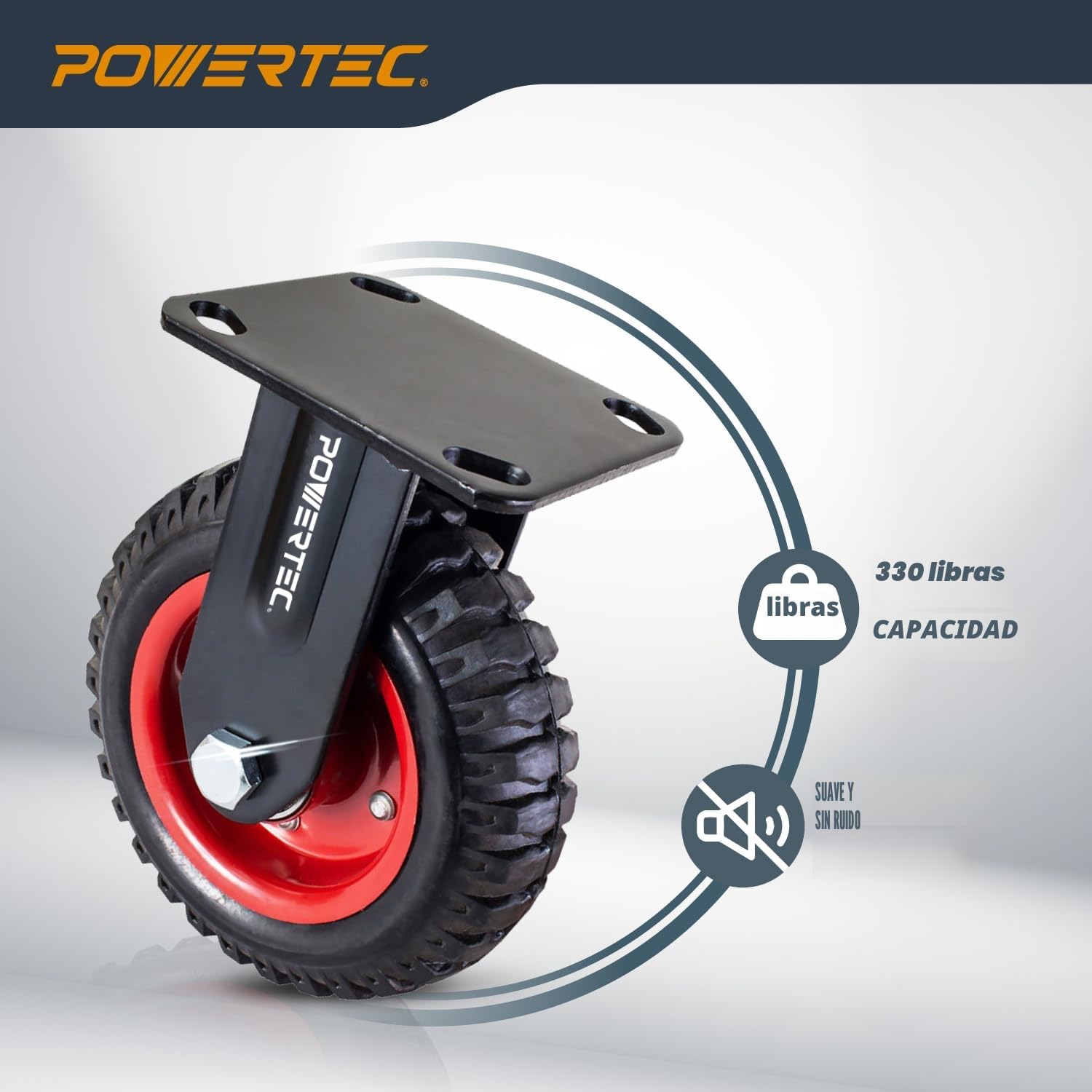 POWERTEC 17052V - Rueda industrial fija y resistente, 6-1/4 pulgadas, 1 paquete, negro, 6-1/4 pulgadas