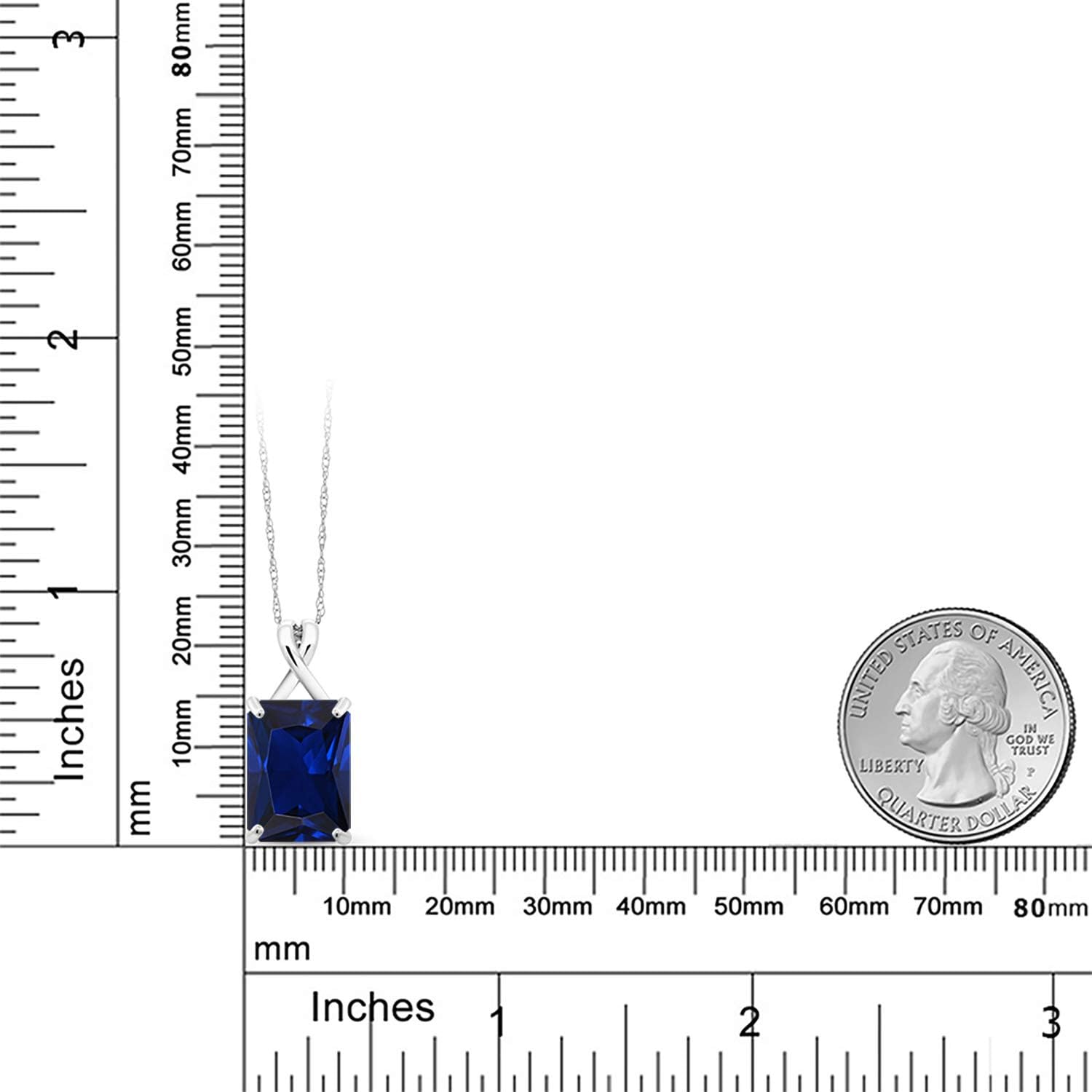 Gem Stone King 5-10 Cttw Emerald Cut Pendant Necklace For Women | 10K White Gold | Gemstone Birthstone | 14X10MM Emerald Cut | With 18 Inch 10K White Gold Chain