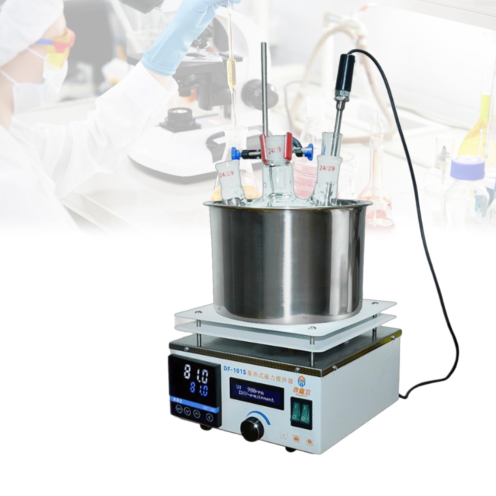Magnetheizrührer, 3L/5L/10L Labor-Wasser- und Ölbad mit Digitalanzeige, Heizplatte aus Edelstahl 304, max. Temperatur 300 °C, 999-Minuten-Timer, for Zuhause, Labor und Schule(3L)