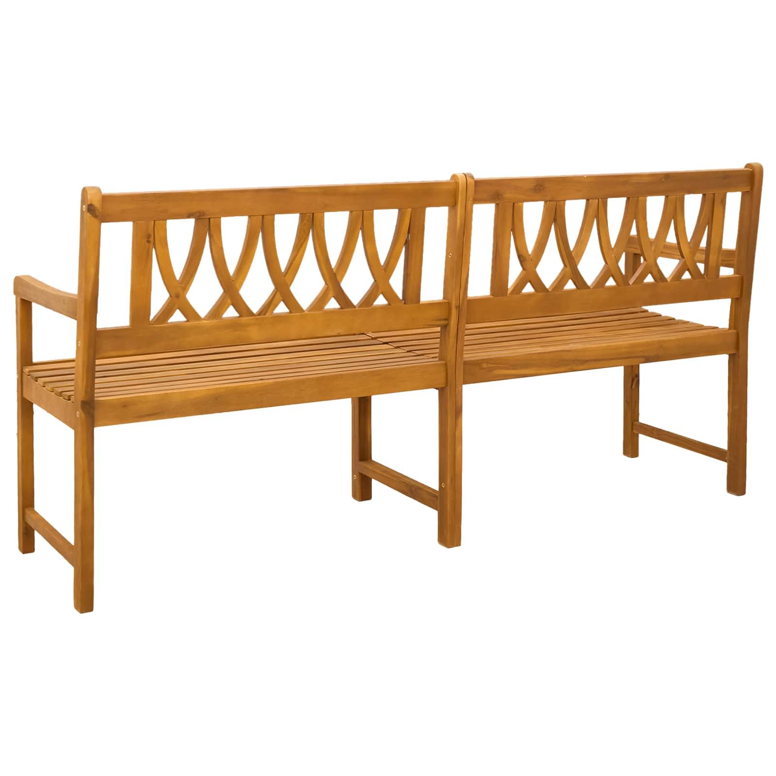 Banco de jardín rústico de madera maciza de acacia barnizada, 180 x 55,5 x 90 cm, con reposabrazos, grano de madera natural, banco para exteriores, fácil de limpiar