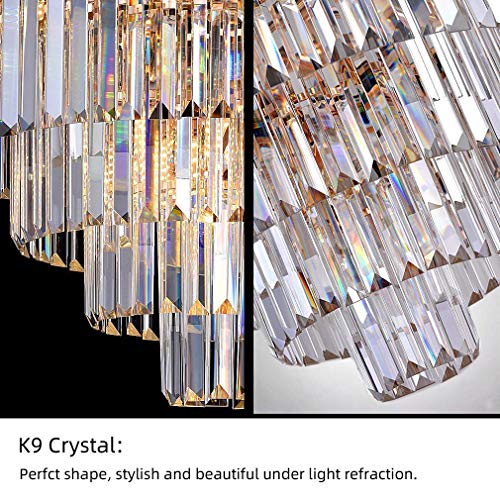 12-Light Modern Crystal Chandeliers, 24\" Round Top K9 Crystals Chandelier, Adjustable Ceiling Lighting Fixture, Modern 4-Tier K9 Crystal Pendant Lamp for Dinning Rooms Living Room