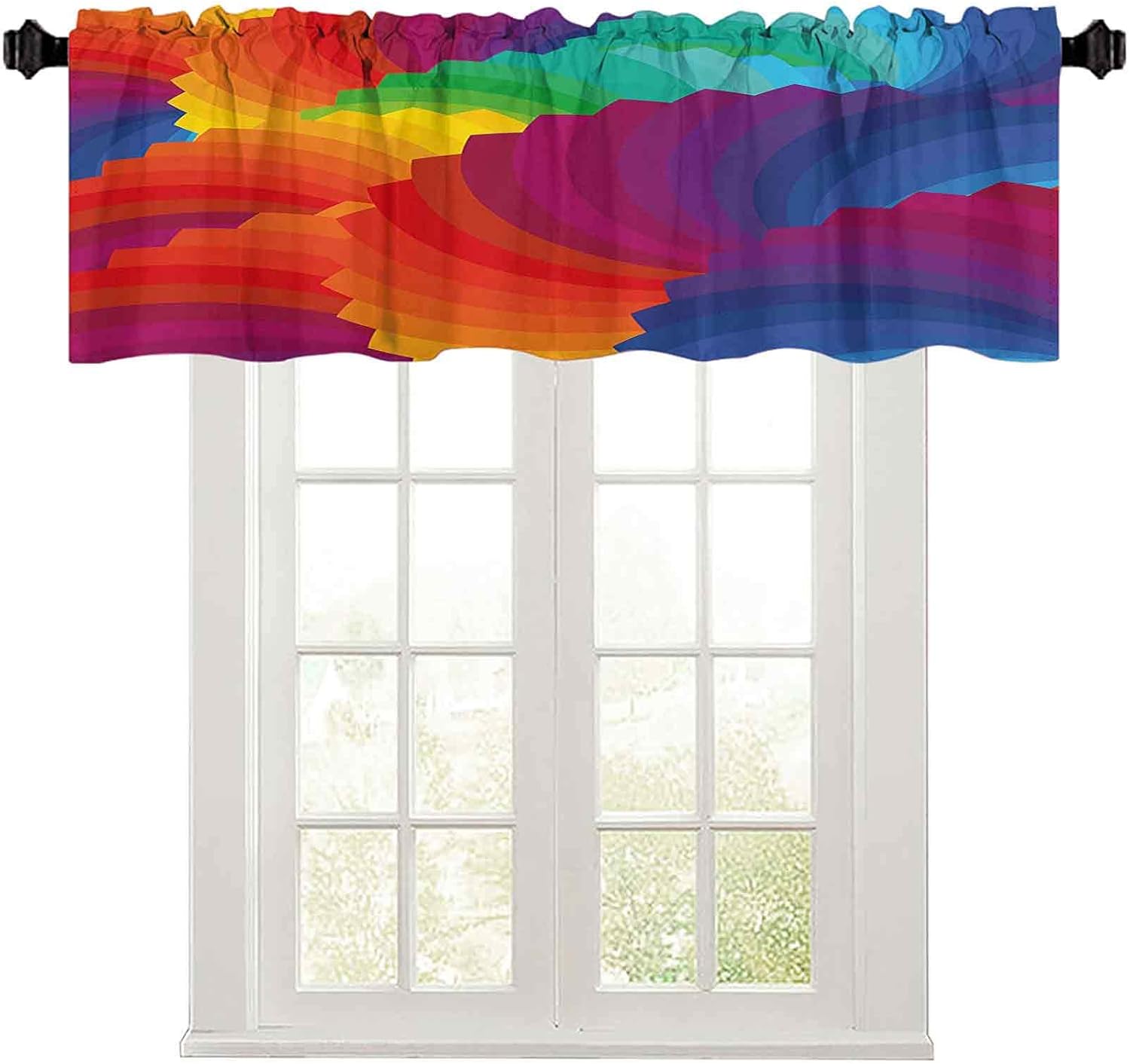 Curtain Valance, 50" W x 18" L Gradient Dash Sea Shell Inspired Wavy Dimension Palette Stripes Artisan L Rod Pocket Valance Curtains for Living Room Multi