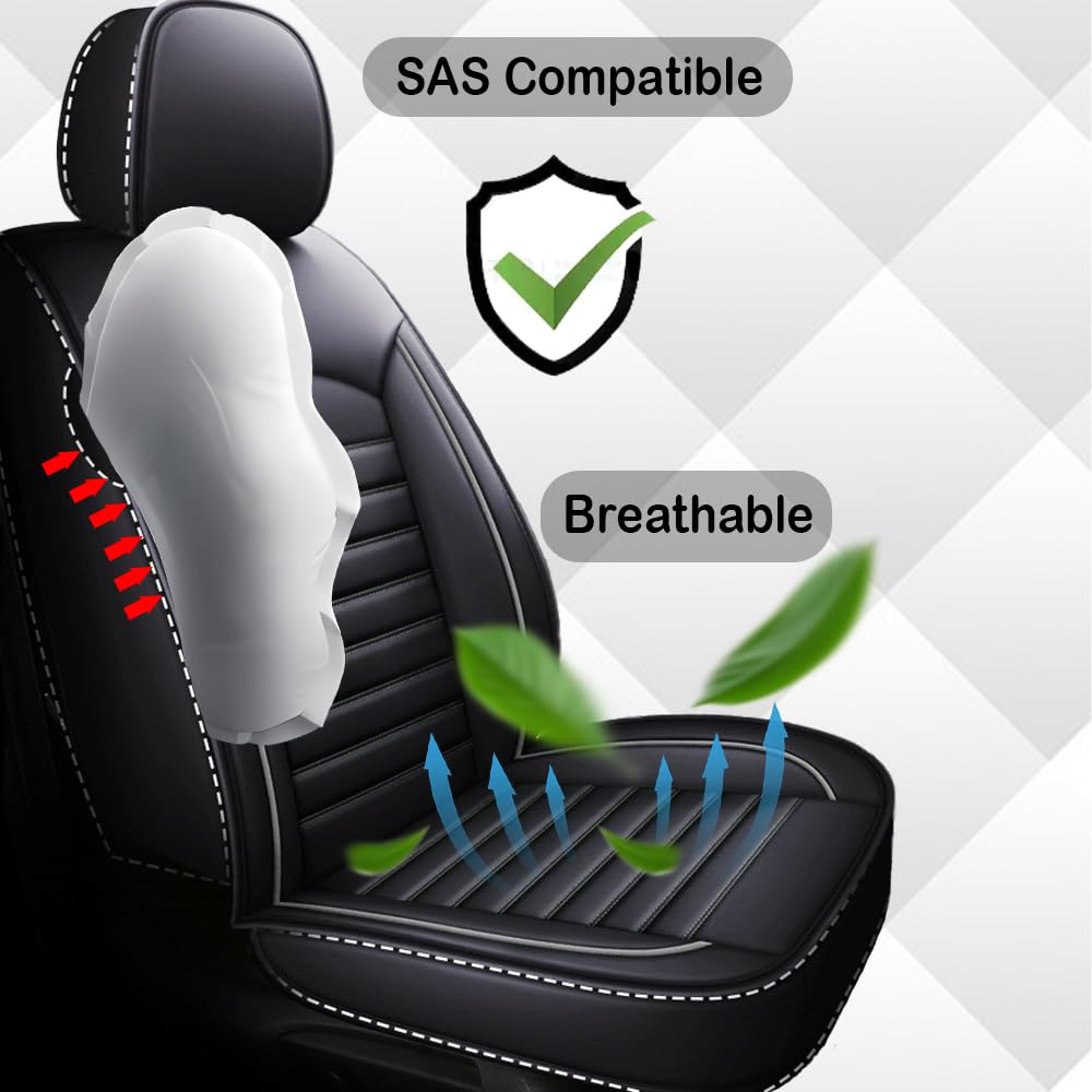 Juego de 2 fundas de asiento delantero de coche, impermeables, de piel sintética, color negro