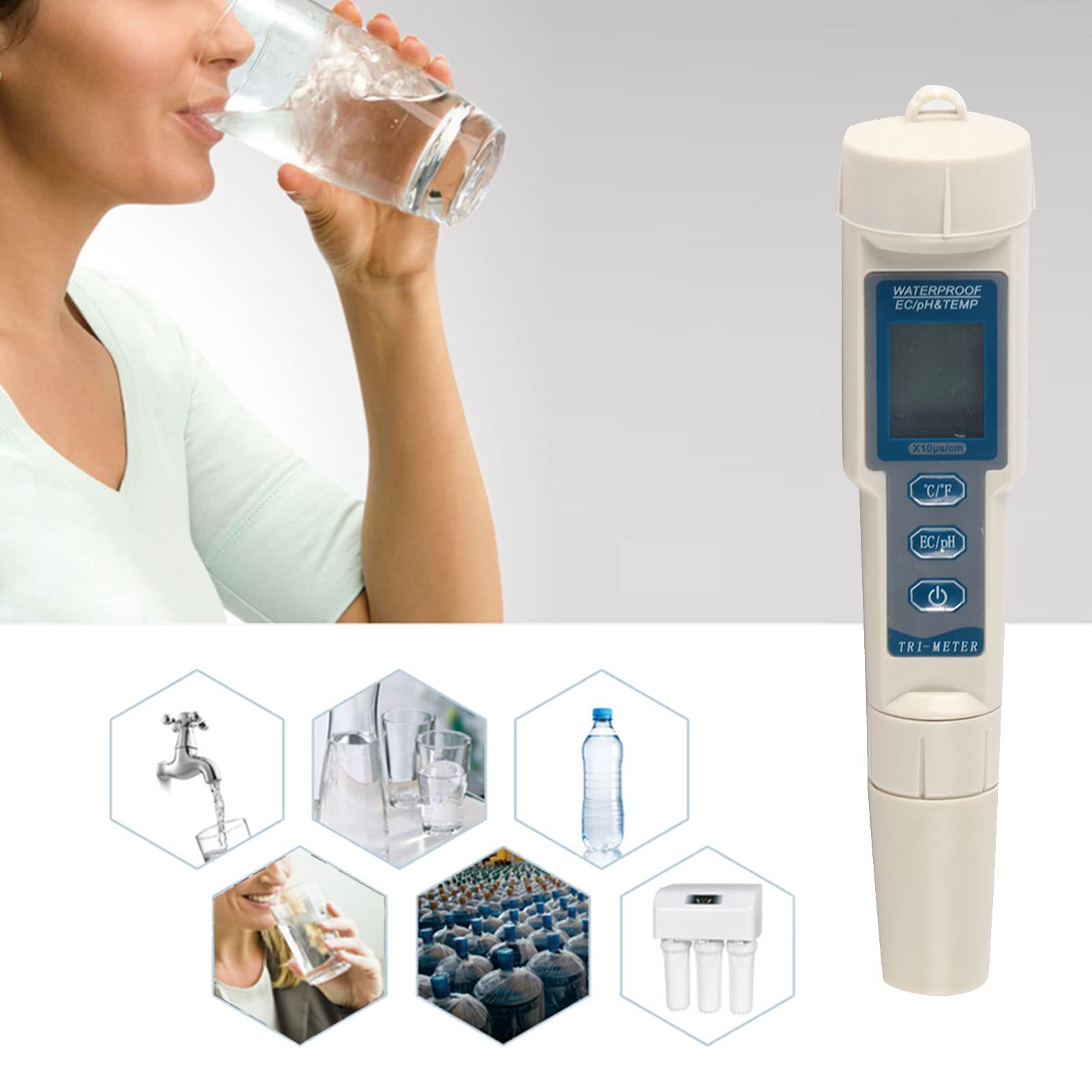 Medidor de PH, 3 in 1 PH Meter, Medidor de Conductividad de Agua, Probador de Calidad del Agua PH con Monitor Portátil 3 en 1, Medidor de PH Digital PortáTil para Agua Potable, Acuario, Piscina, SPA