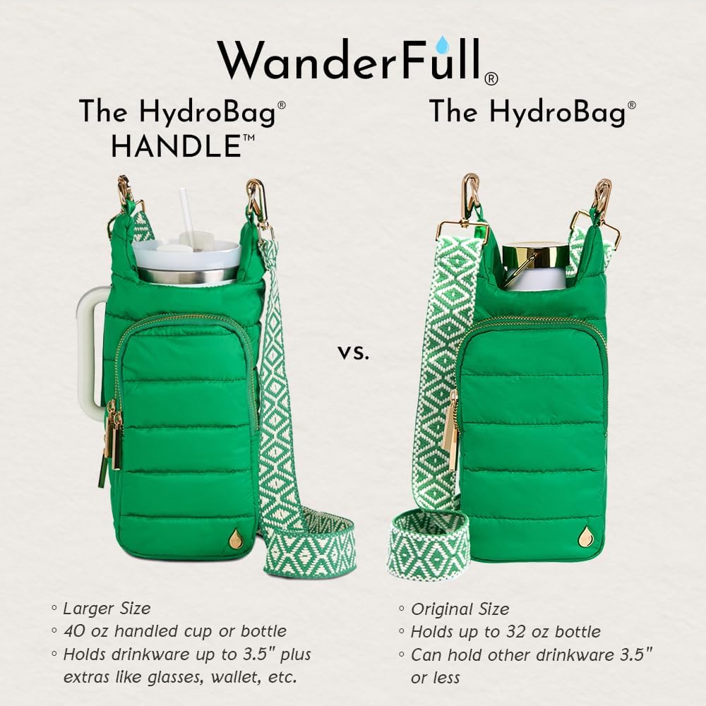 WanderFull Original HydroBag HANDLE® Zipper Slot for Handle, Hands-Free Crossbody Water Bottle Holder & Tumbler Accessories