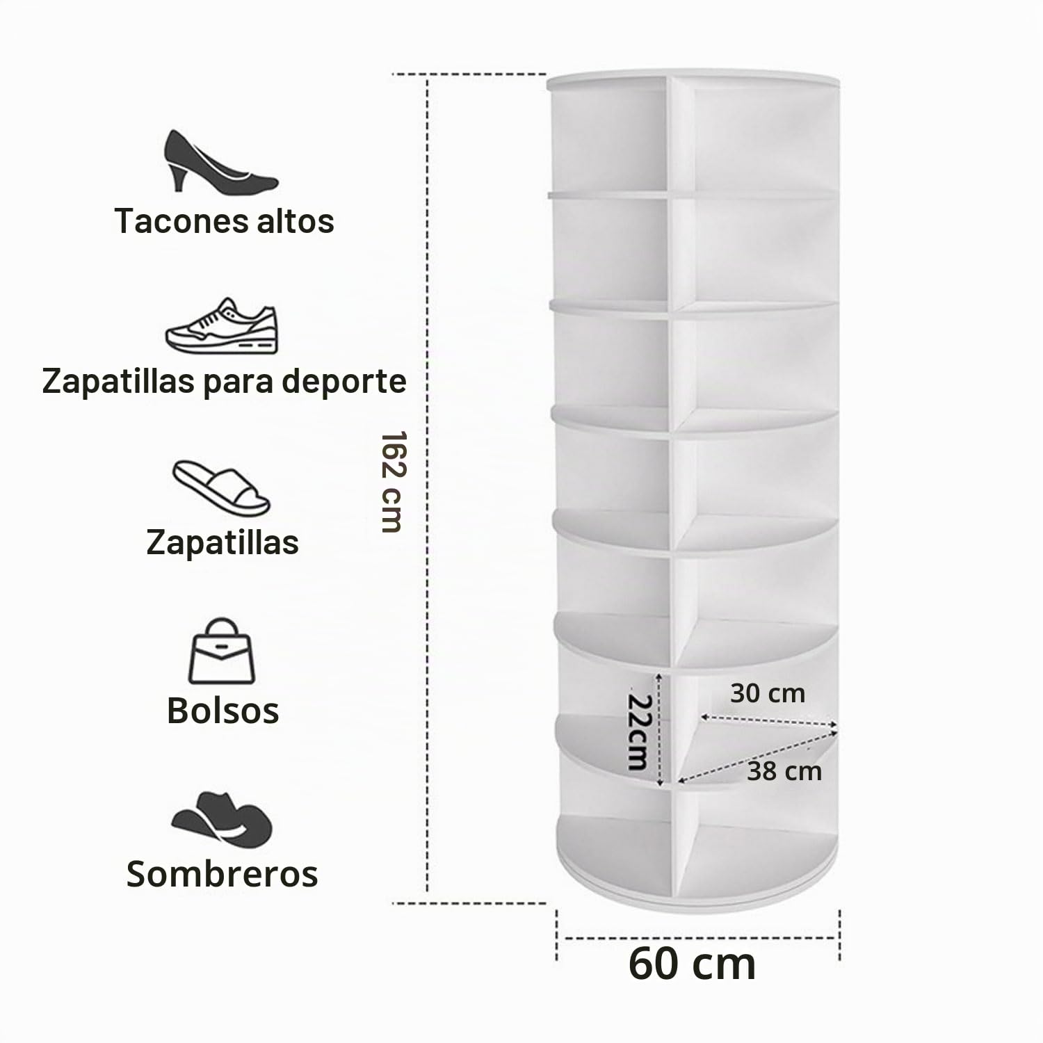 Zapatero Giratorio 360 Redondo, Organizador Giratorio Zapatos Bolsos, 7 Niveles 360 Carrusel Estantería de Almacenamiento de Plástico para Armario Esquinero de Baño Armario Dormitorio Entrada