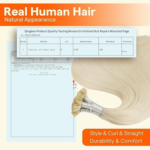 Miniatura 5 de Full Shine - Extensiones de cabello brasileño con punta en U, de 18 pulgadas, con queratina, de color rubio platino 60, 0.04 onzas por mechón, 1.76