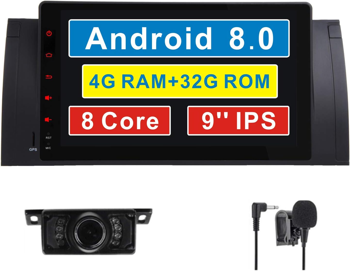 GPS Navigation Android 8.0 Octa-Core 64Bit 9 Inch Capacitive Touch Screen Car stereo head unit Radio DAB+ SAT NAV CANbus Screen Mirroring Function OBD2 for BMW X5 E53 E39 4G RAM+32G ROM