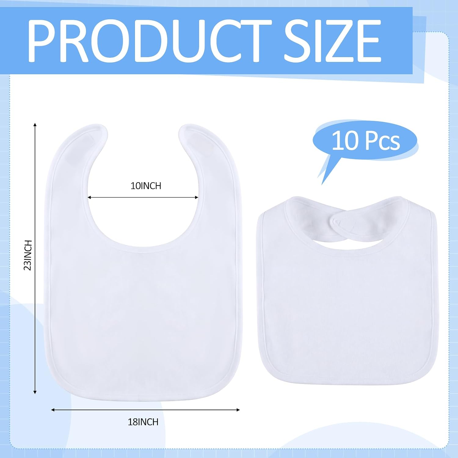 10 Pieces Sublimation Blanks Bibs for Men Women DIY Adult Bibs Washable Clothing Protectors for Eating Feeding Elderly (White)