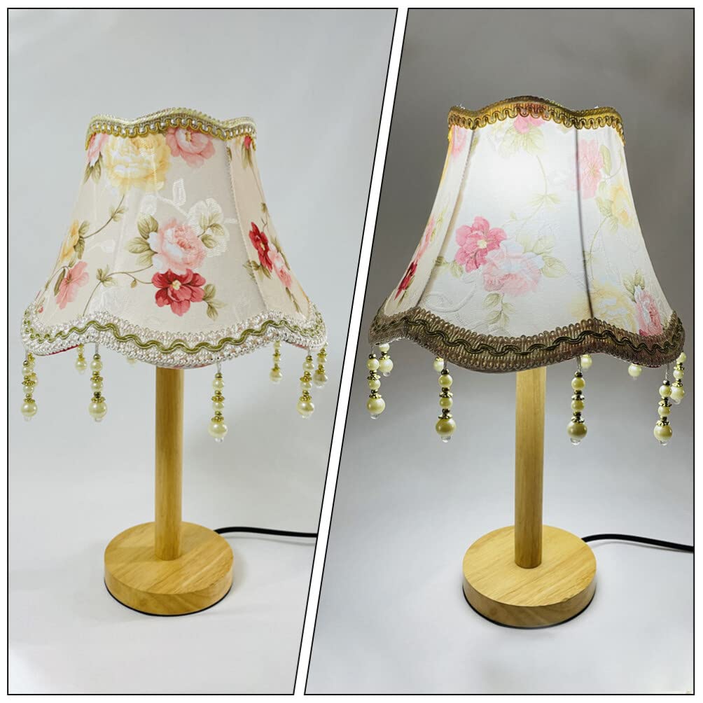LALAFINA European Style Lamp Shade Flower Pattern Lampshade Victorian Lamp Shade E27 Socket Lamp Cover with Fringe Beads for Home Bedroom