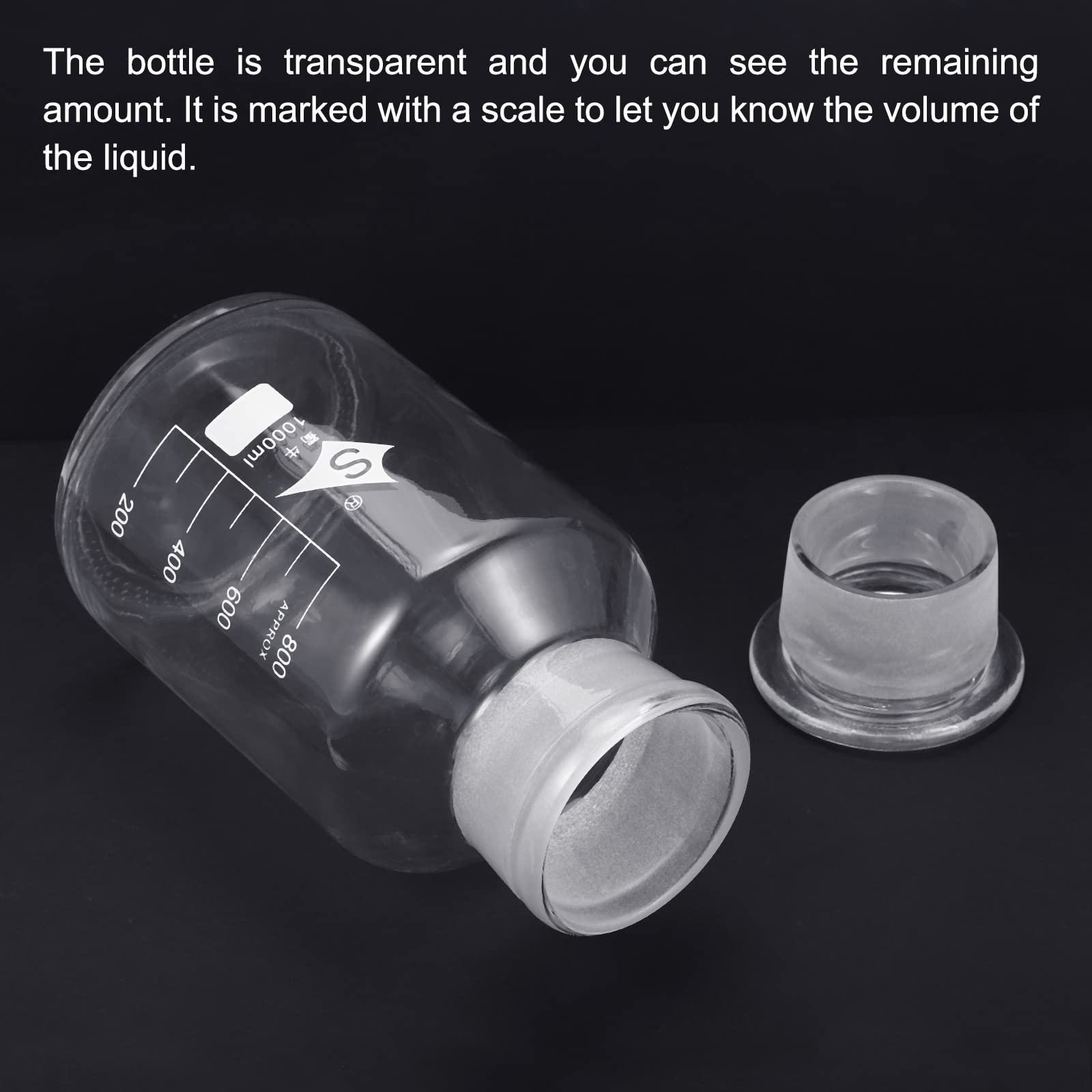 PATIKIL 1000mL Reactivo Medios Botella, 1uds Redondo Graduado Vidrio Almacenamiento Botella con Transparente Tapa para Laboratorio Hogar, Transparente