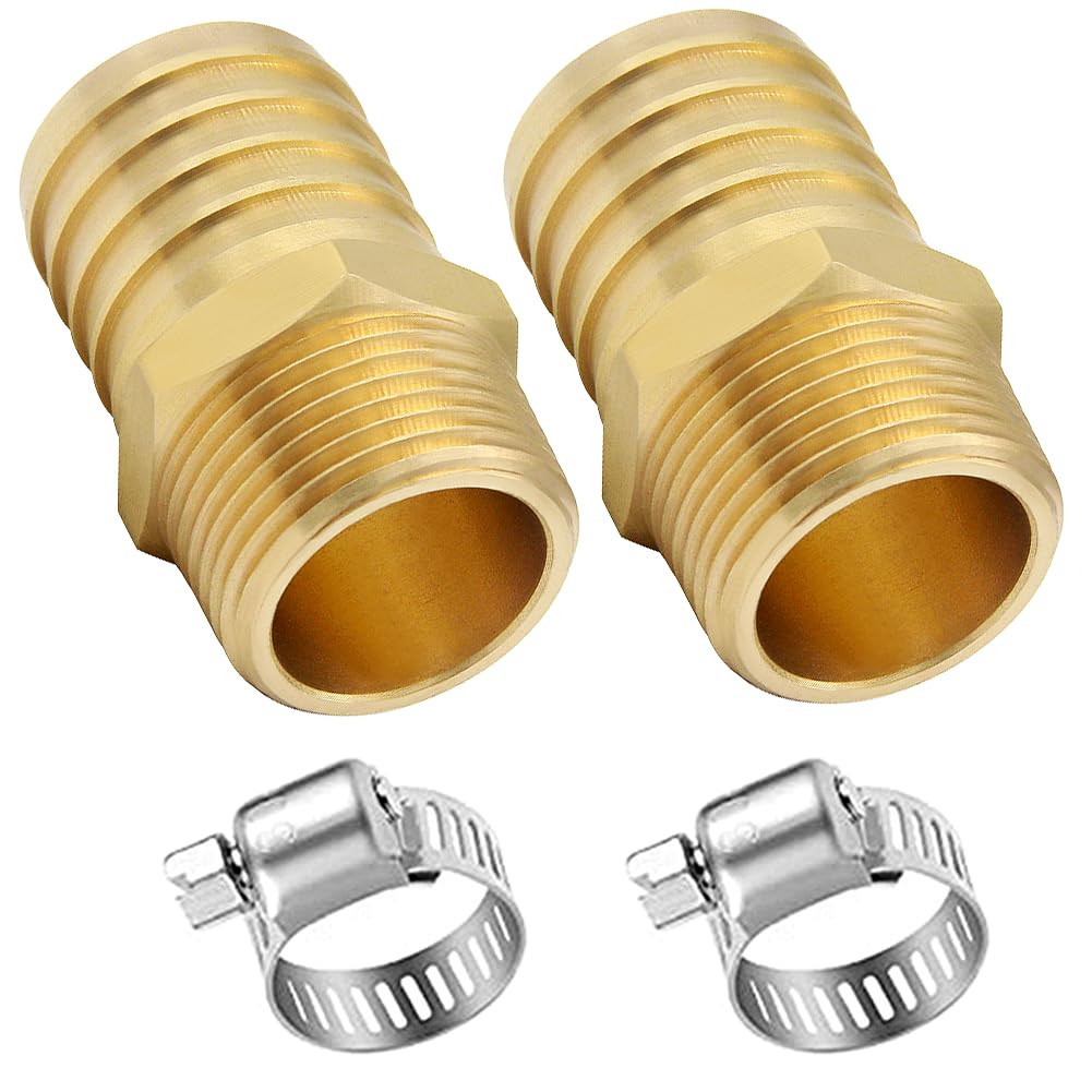 JoyTube 2 Pcs Hose Barb Fittings 1/2" Barb to 3/4" NPT Male Thread Brass Metals Adapter Connector with Hose Clamp