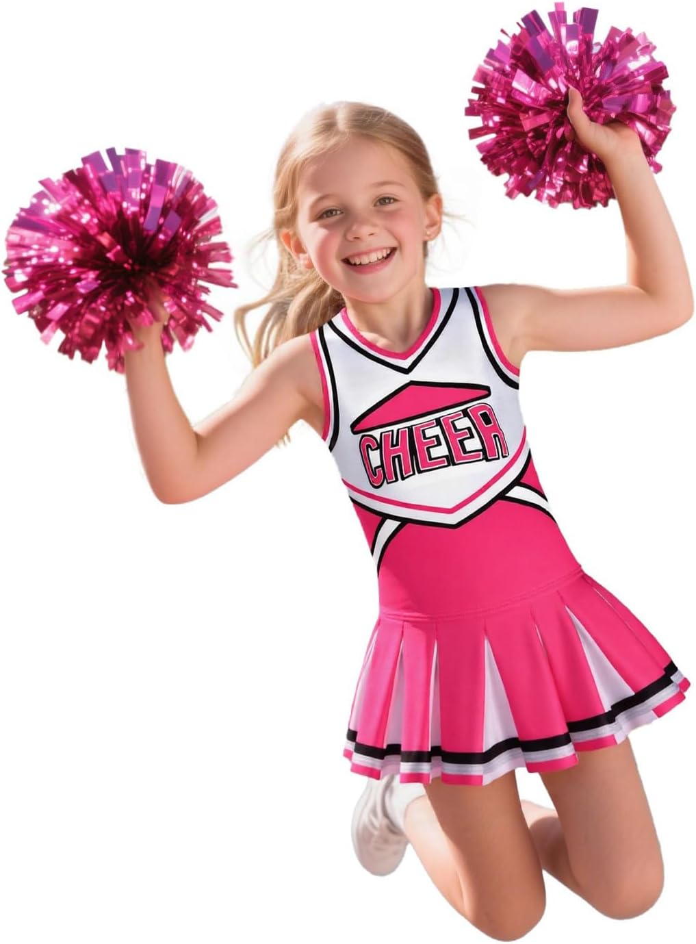 Cheerleader Costume for Girls Cheerleading Outfit with Pom Poms Halloween Dress Up Party