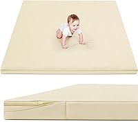 ILPEOD Waterproof Baby Play Mat 1.3" Thick Memory Foam 50x50" Tummy Time Crawling Mat for Infants Toddlers - Safe Soft Beige Playpen Mat