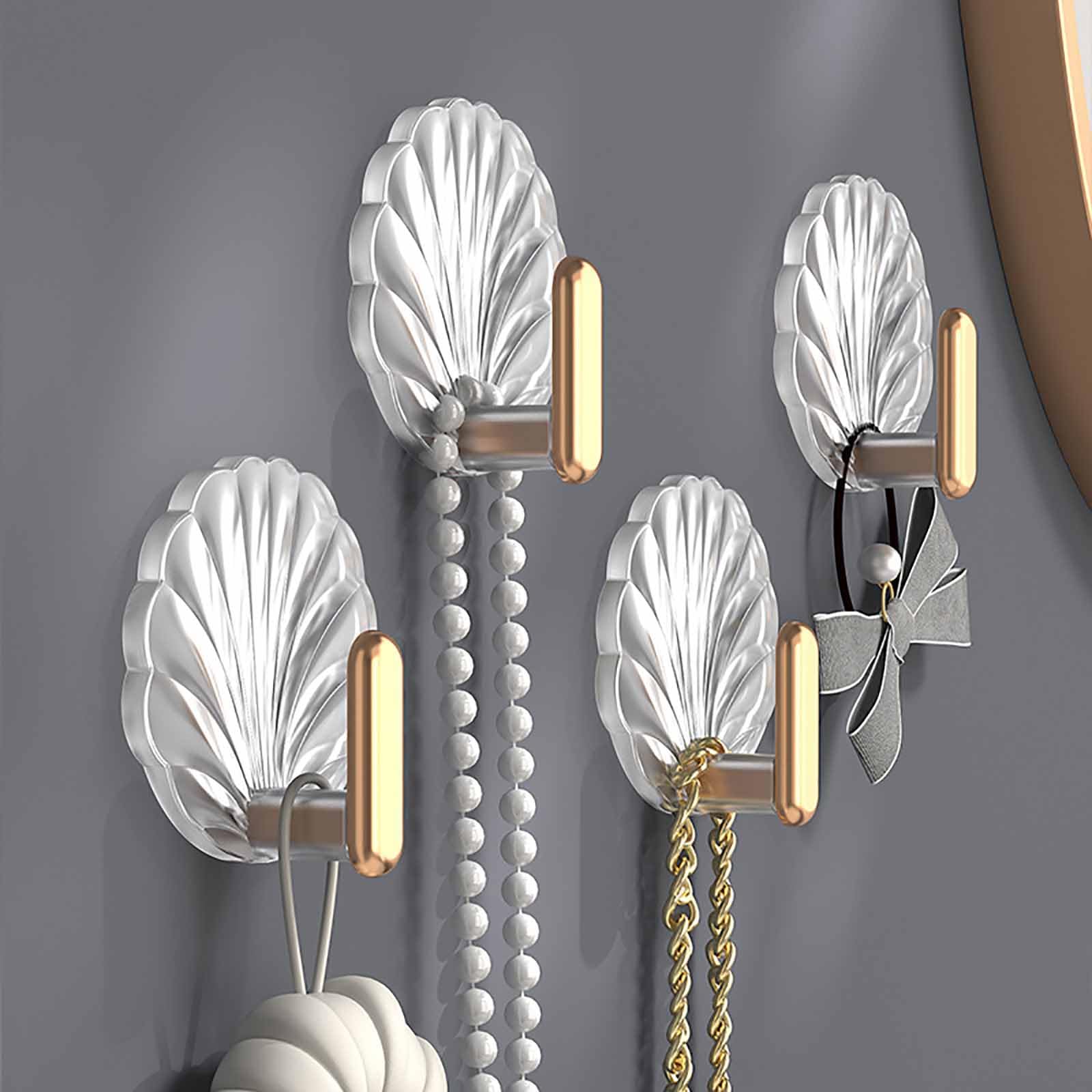 Ganchos adhesivos de pared, paquete de 8 ganchos de pared para baño o cocina, ganchos decorativos de pared para colgar, ganchos autoadhesivos sin perforación, forma de carcasa impermeable, 8 unidades
