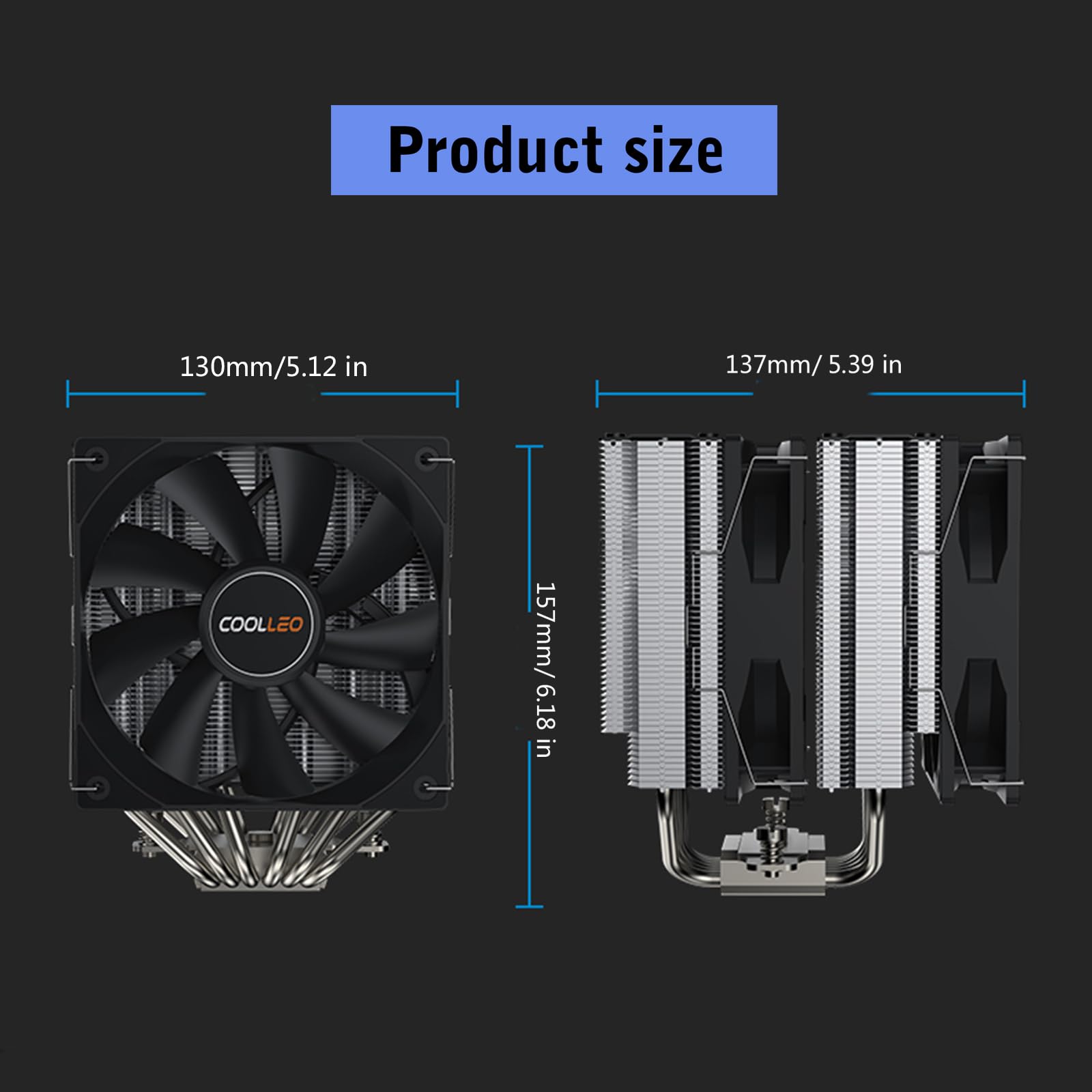 Leiser Gehäuselüfter mit Kupferrohren für effektive Kühlung des LGA1200 1700 115X Gehäuses 6 Heatpipes Luftgekühlter Kühler Leiser Lüfter