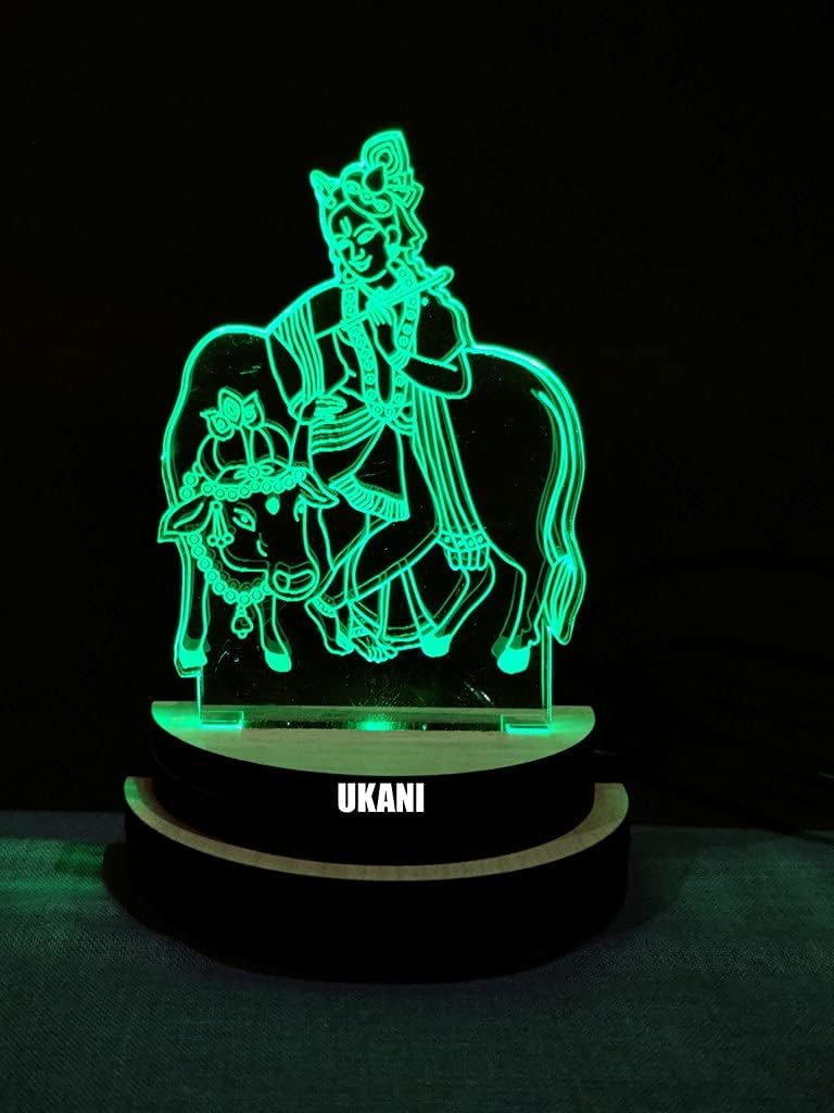 UKANI 3D GOD Krishna Design USB Connected Night Lamp for Car/Office/Desktop/Gift/for Bedroom Hall Table Top 7 Color Change Light Size 3 Inch
