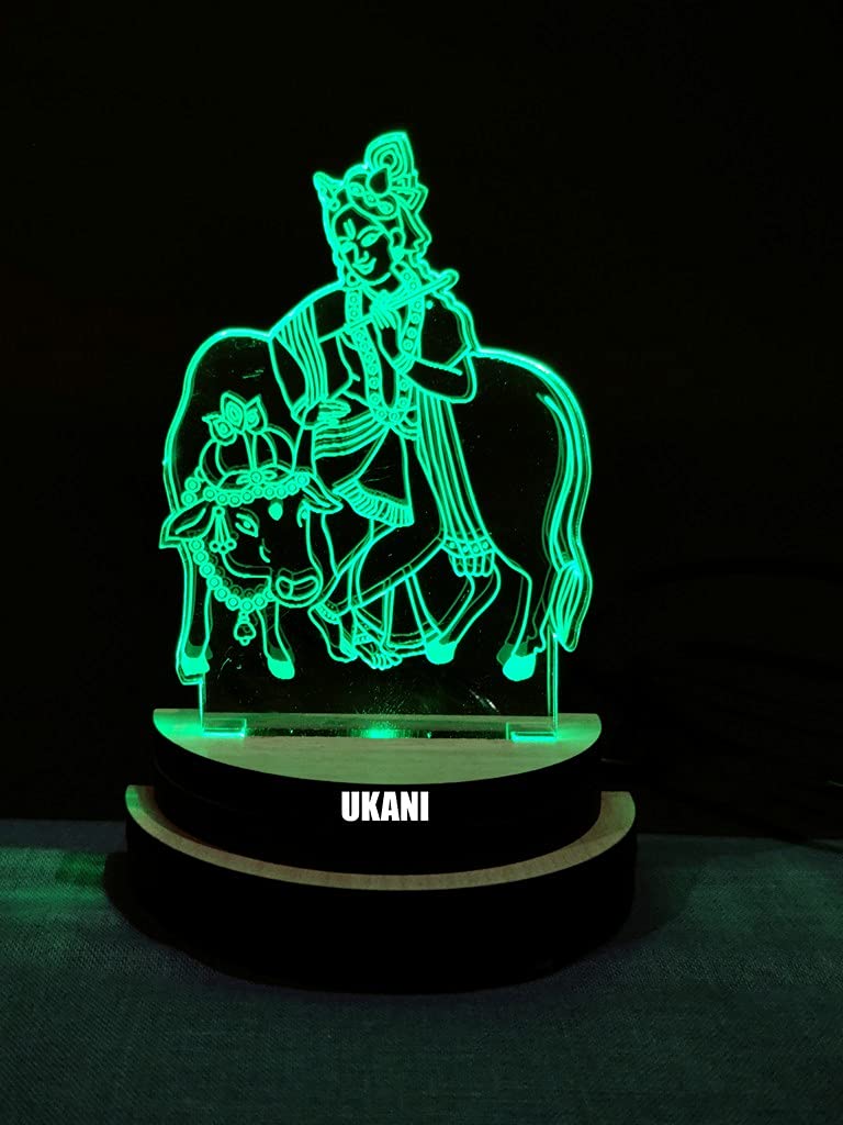 UKANI 3D GOD Krishna Design USB Connected Night Lamp for Car/Office/Desktop/Gift/for Bedroom Hall Table Top 7 Color Change Light Size 3 Inch