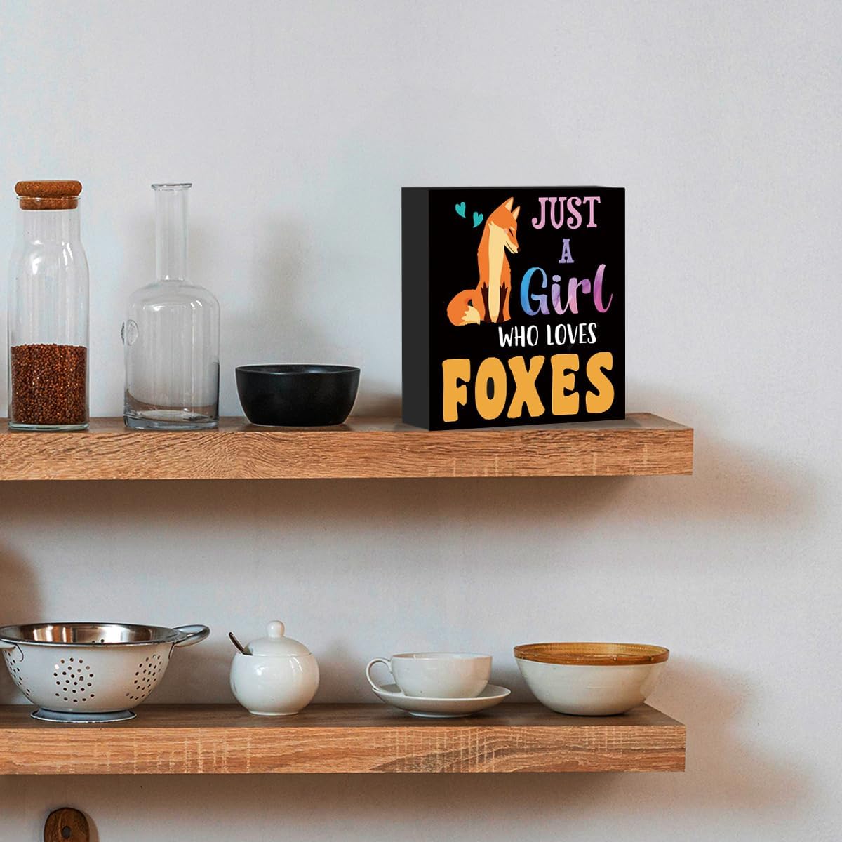 Just A Girl Who Loves Foxes Sign Pink Fox Lover Desk Decor Pink Foxes Desk Art Accessories Rustic Anime Lovers Decoration for Home Girl Room 5 x 5 inch image 4