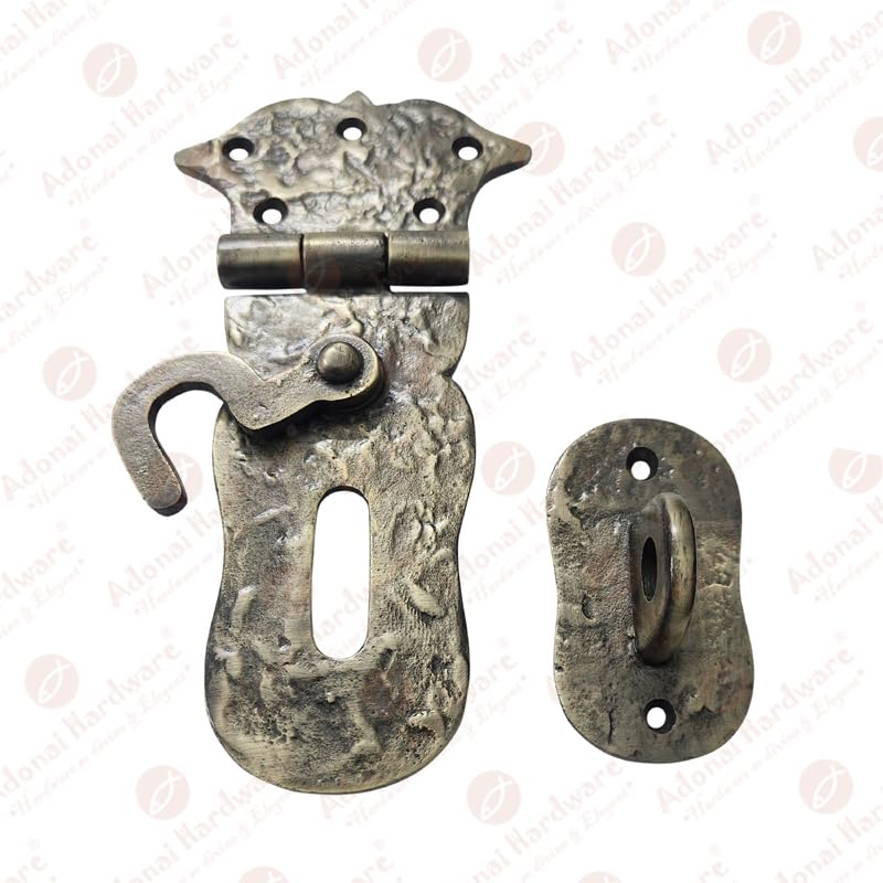 Image of Adonai Hardware inchParan inch Heavy Duty Antique Cast Iron Safety Hasp and Staple with Locking Mechanism (6 inch x 1 Pack, Antique Brass) for Vintage Pirates Treasure Chest, Trunks, Wooden Jewelry Box