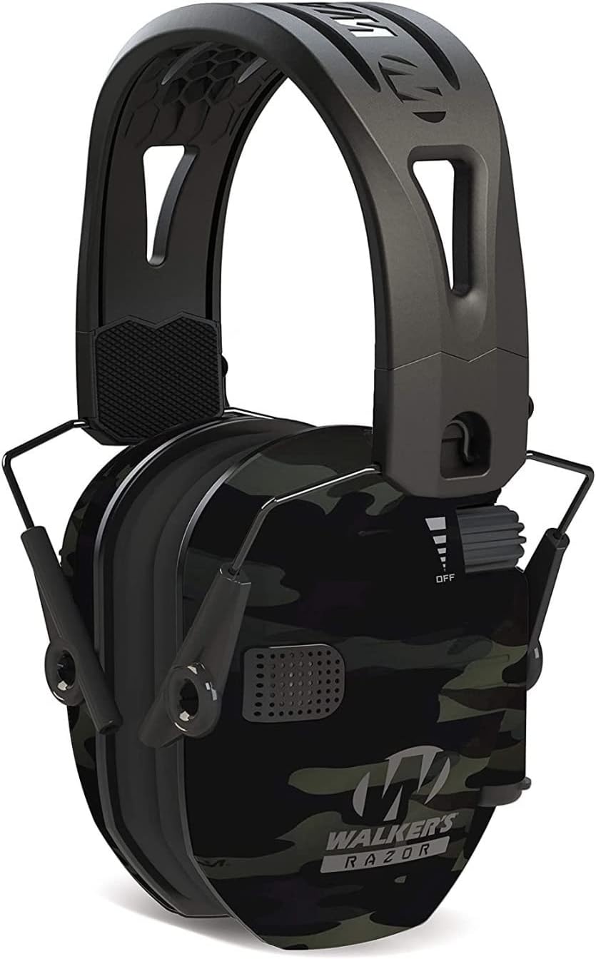 Walkers Tacti-Grip Lightweight Shooting Hunting Range Slim Hearing Protection Muff with Rubber Headband (Multi Camo Gray) Bundle with Protective Case (2 Items) - Image 2