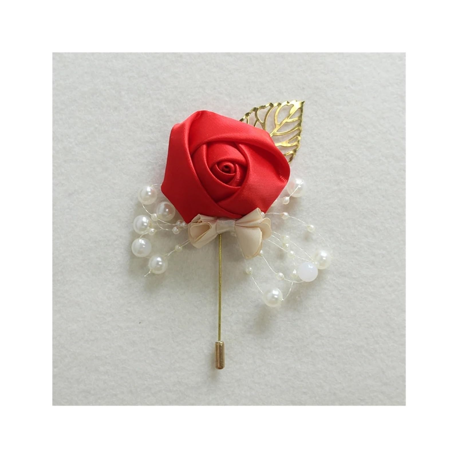 Hzomif Boho Artificial Flower Wedding Corsage 10pcs Boutonnieres Flowers Artificial Roses Fake Pearl Ivory Corsage Buttonhole Groomsmen Boutonniere for Men Wedding Accessories(Red)