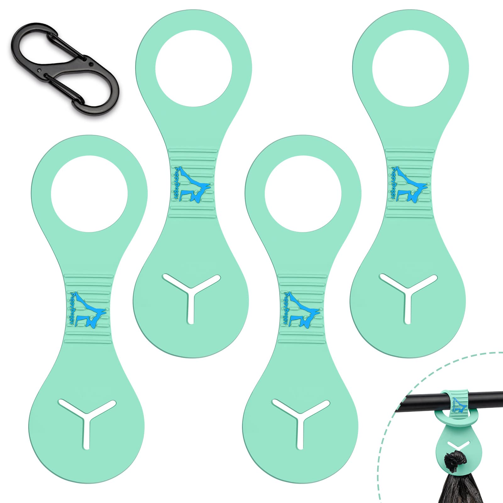 Dog Poop Bag Holder for Leash Waste Bag Carrier Dog Poop Bag Dispenser for Walking Running Bicycle Accessory 4 Pieces (Light Green)