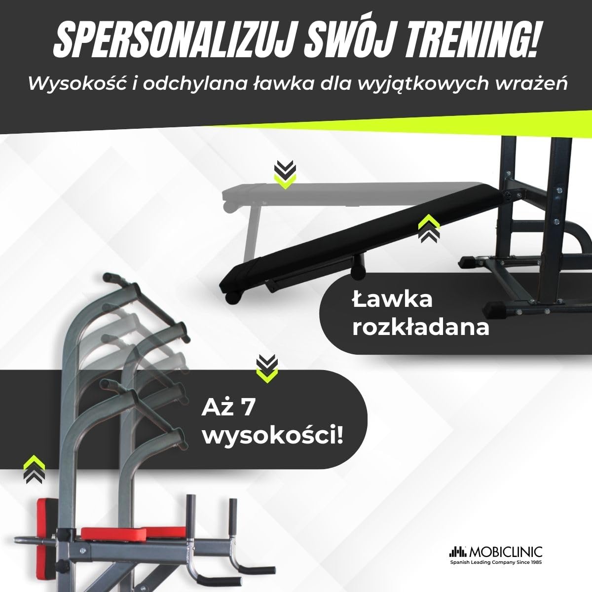 Mobiclinic® fitness, Stacja do treningu łowego, 9 w 1, Składana, Domifit, Regulowana 8 wysokościach, Drążek podciągania, Ławka rozkładana, Stojak na sztangę, Wielofunkcyjna, Antypoślizgowa, Wyś