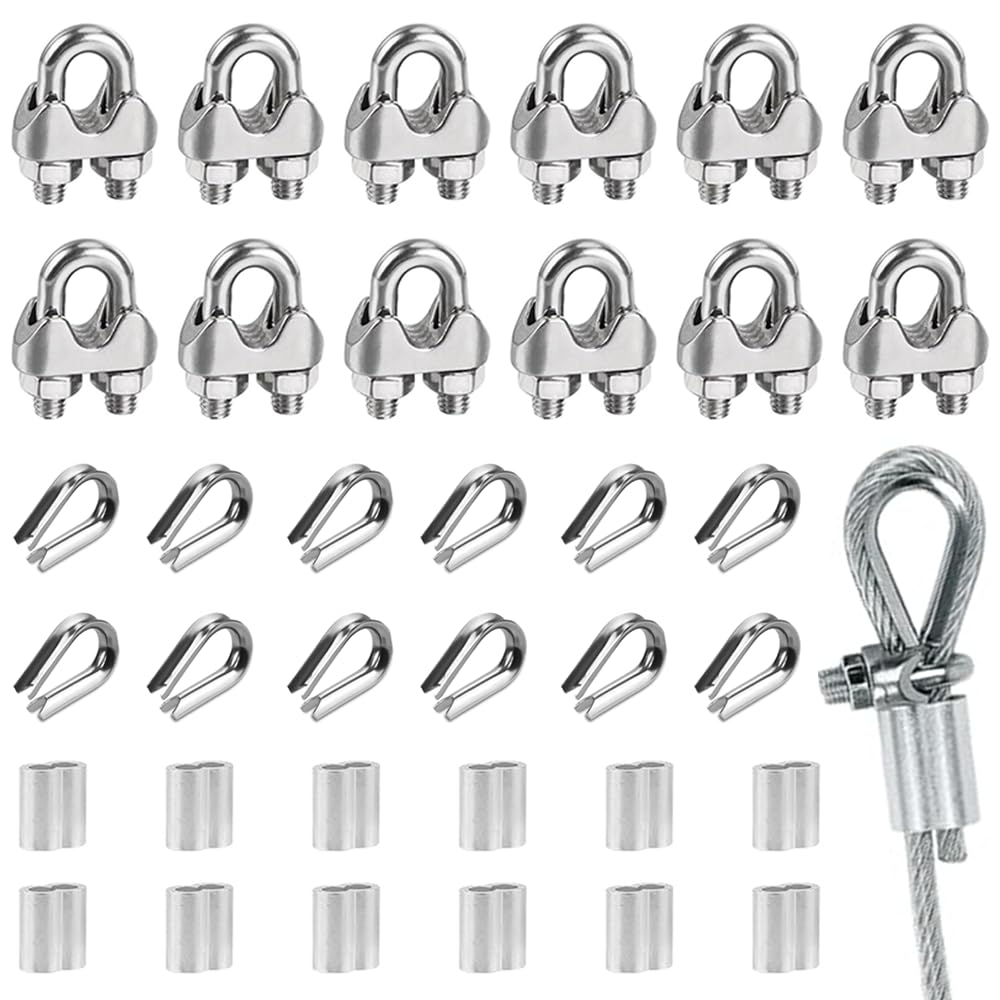 Rhqfdm 36Pcs M3 Wire Rope Clamps Set,Stainless Steel U-Bolts With Saddle Fasteners,With M3 Wire Rope Thimbles And Ø 3Mm Aluminium Crimp Sleeves,For Rigging And Tension Cable Applications