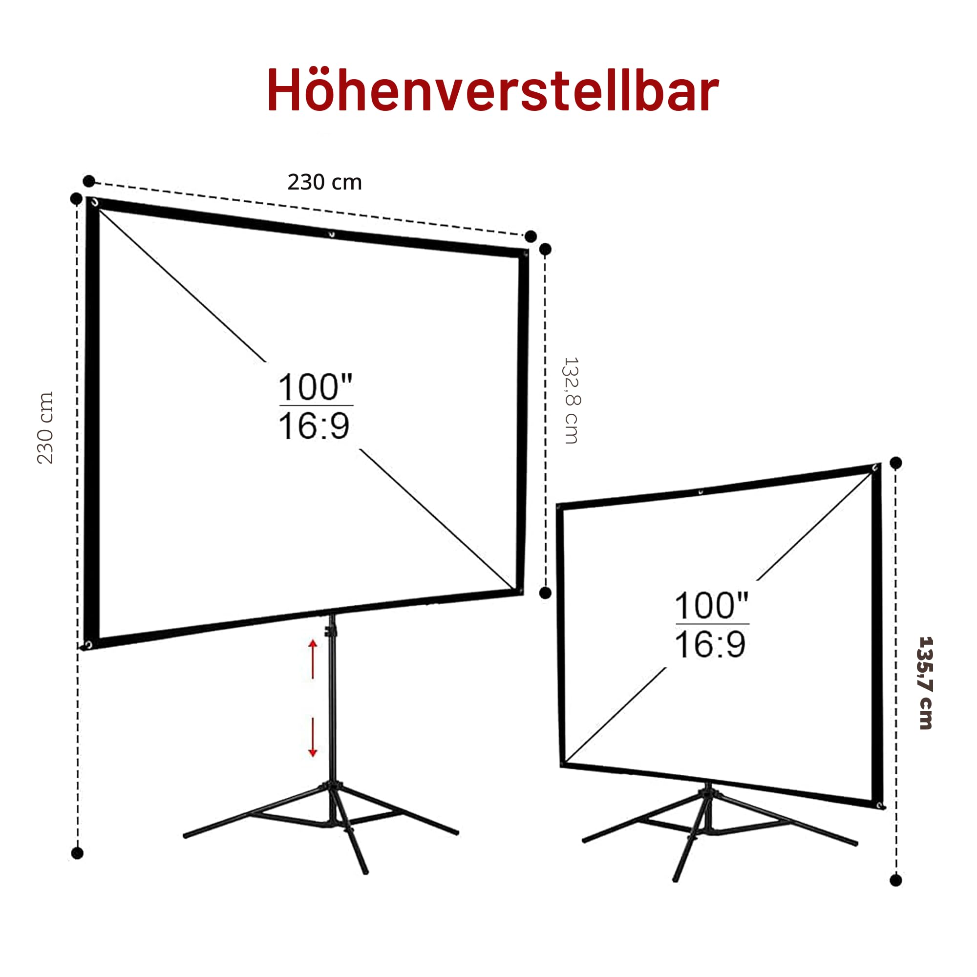 Projektor-Leinwand mit Ständer, 354 cm (100 Zoll), tragbare Projektions-Leinwand 16:9, 4K HD, für den Innen- und Außenbereich, Heimkino, Gartenkino