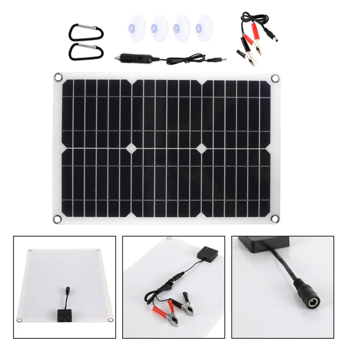 MAGICLULU Panel Solar Flexible Kit de Paneles Solares 20w 18v 20v 1.1a 0.9a, 1 Juego, Negro, con Clip de Batería, USB 5v Dc5521 18v, para Camping y Automóviles, Portátil y Ligero