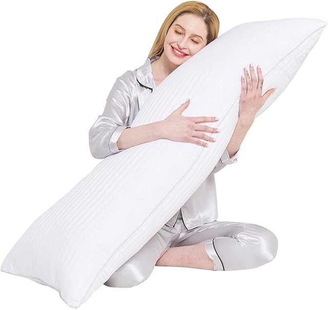 YUGYVOB Cooling Body Pillow for Adults- Satin Stripe Long Pillow for Bed, Full Body Pillow Insert, Fluffy & Firm, 20x54 Inch