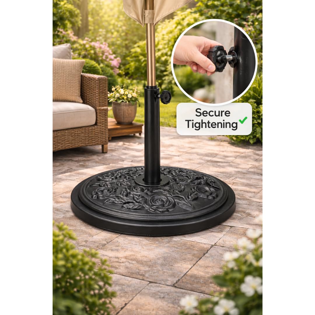 Anikees Heavy Duty Parasol Base 9kg – Cast Iron Garden Umbrella Stand with Decorative Floral Pattern, Bronze Finish for Patio, Deck & Outdoor Canopies — view 3