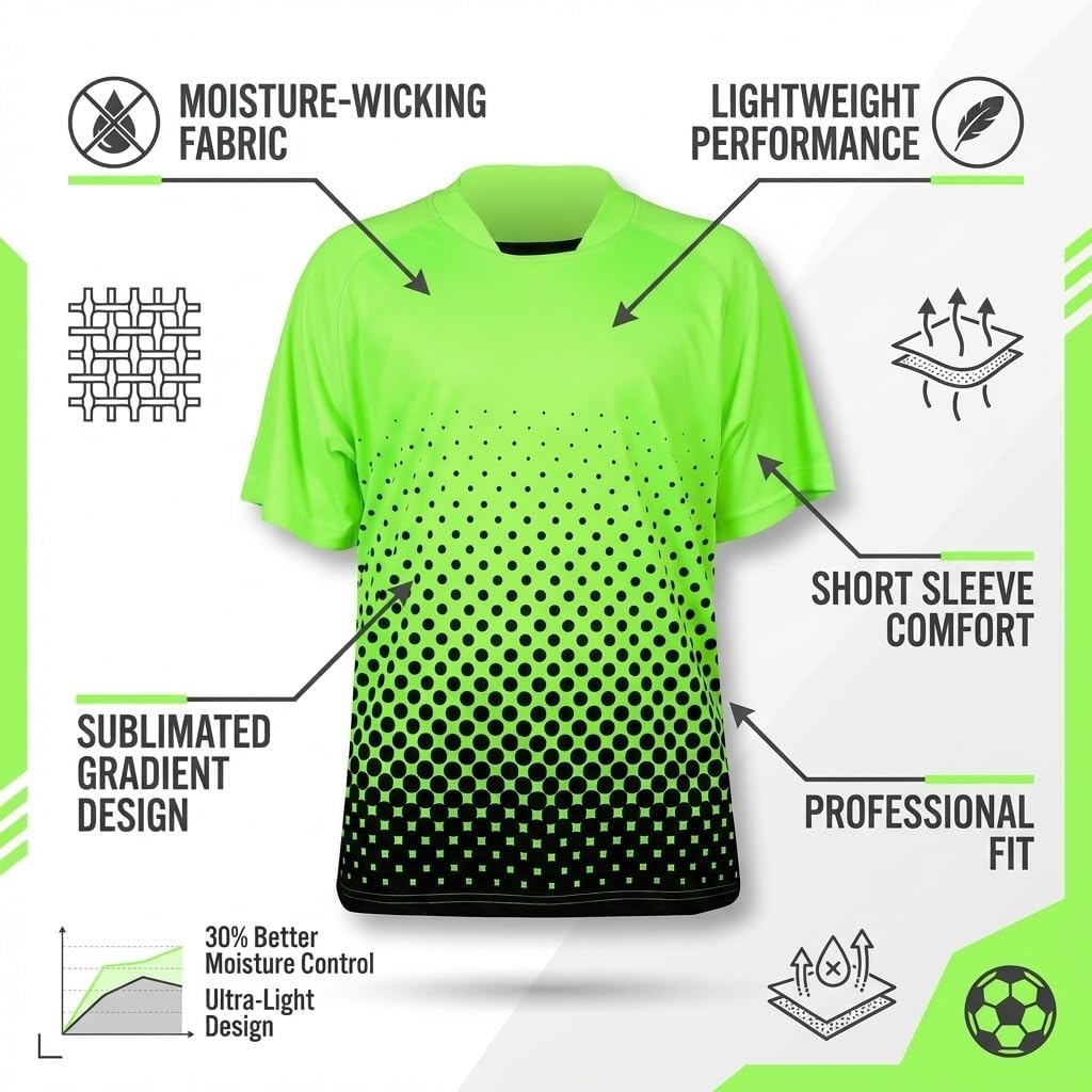 Vizari Ventura Short Sleeve Goalkeeper Jersey – Lightweight, Moisture-Wicking, Sublimated Design for Adult Soccer Goalies Neon Green