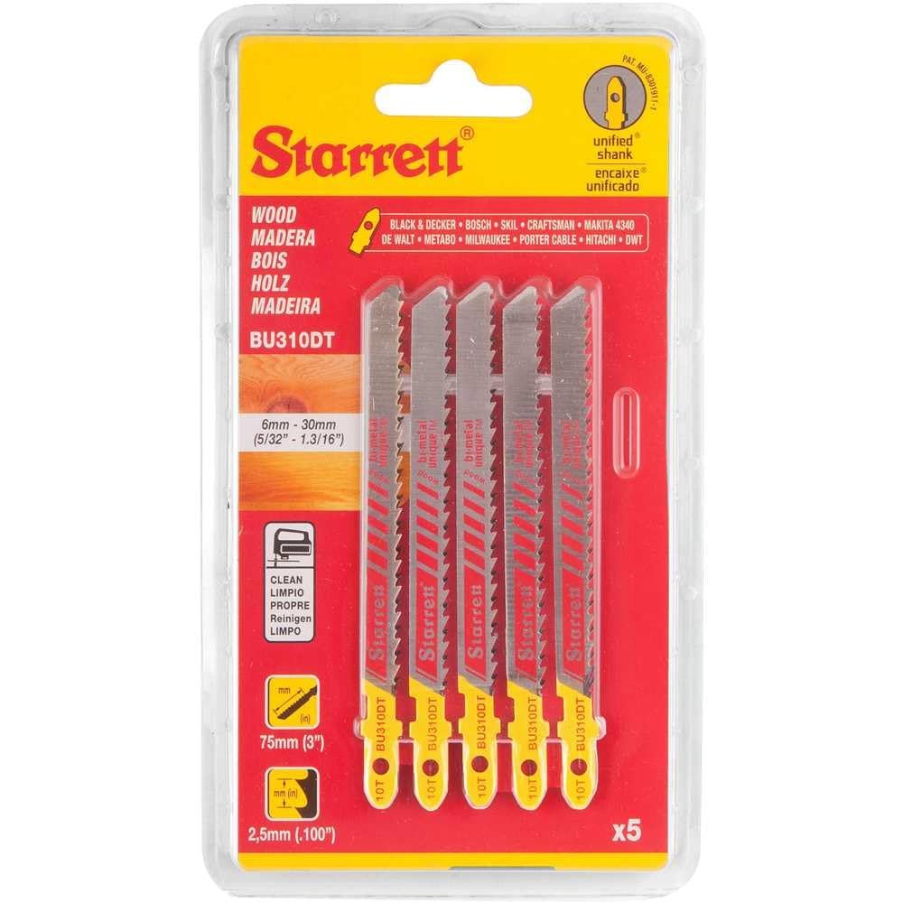 Starrett Wood Cutting Jigsaw Blades - 5 Pack BU310DT-5 Unified Shank Bi-Metal Saw Tapered Blade Clean Cuts - Compatible With Bosch Dewalt Hitachi Festool Milwaukee